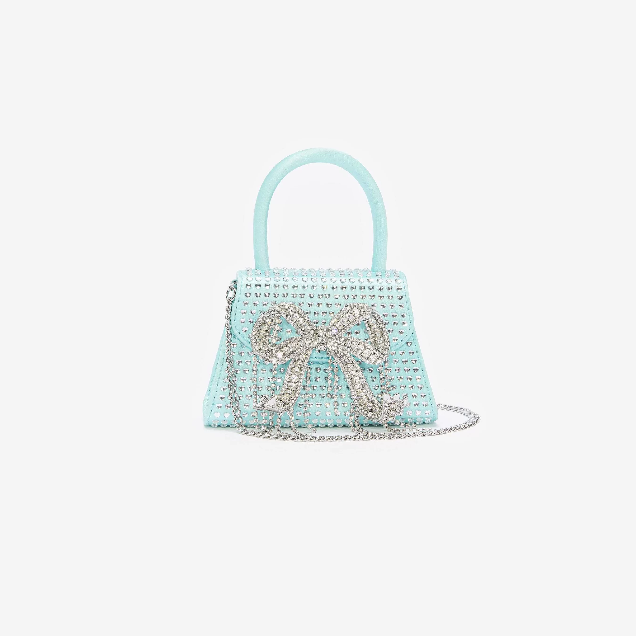 Self-portrait Håndvesker>Blue Satin Heart Rhinestone Micro Bow Bag