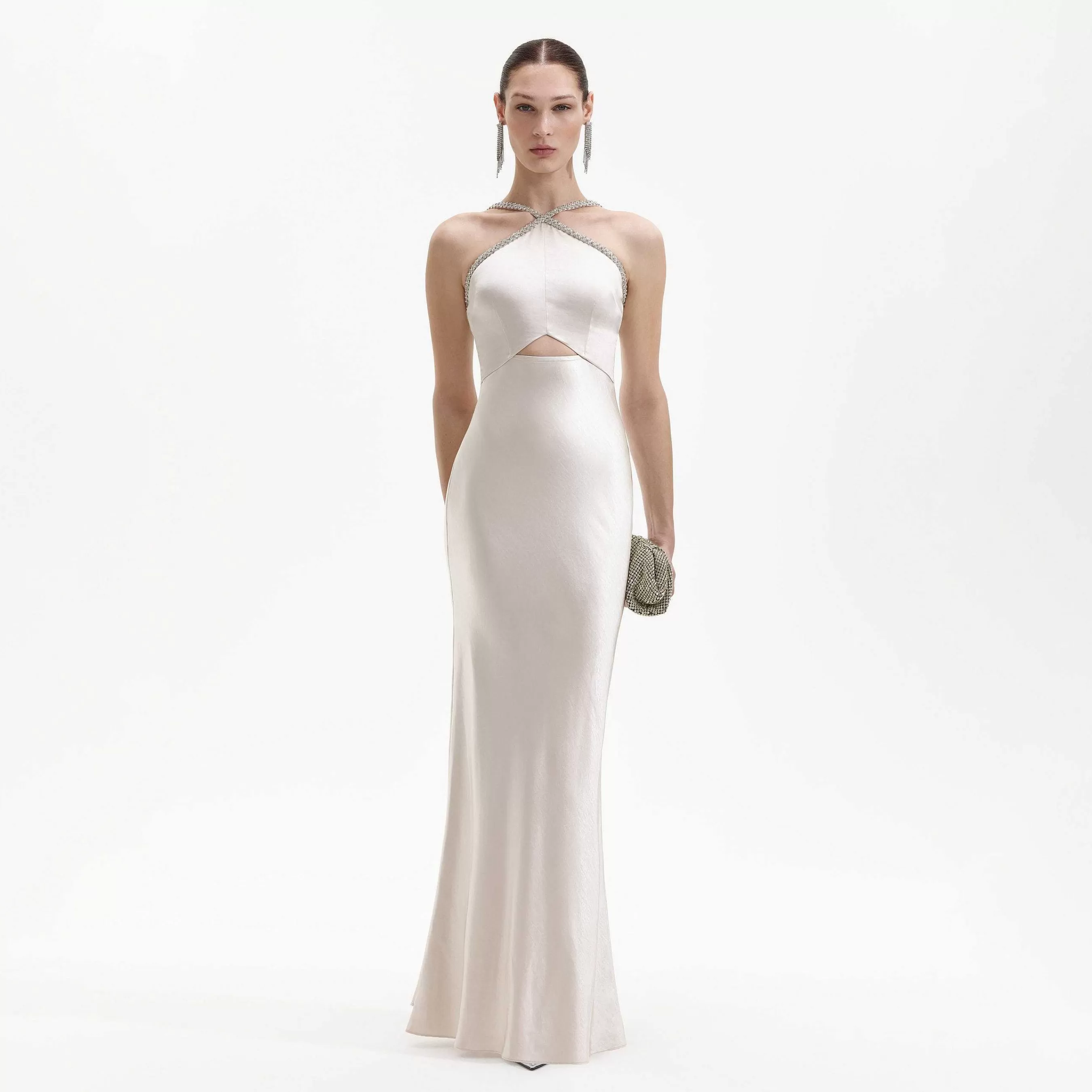 Self-portrait Brudepike>Champagne Satin Diamante Maxi Dress