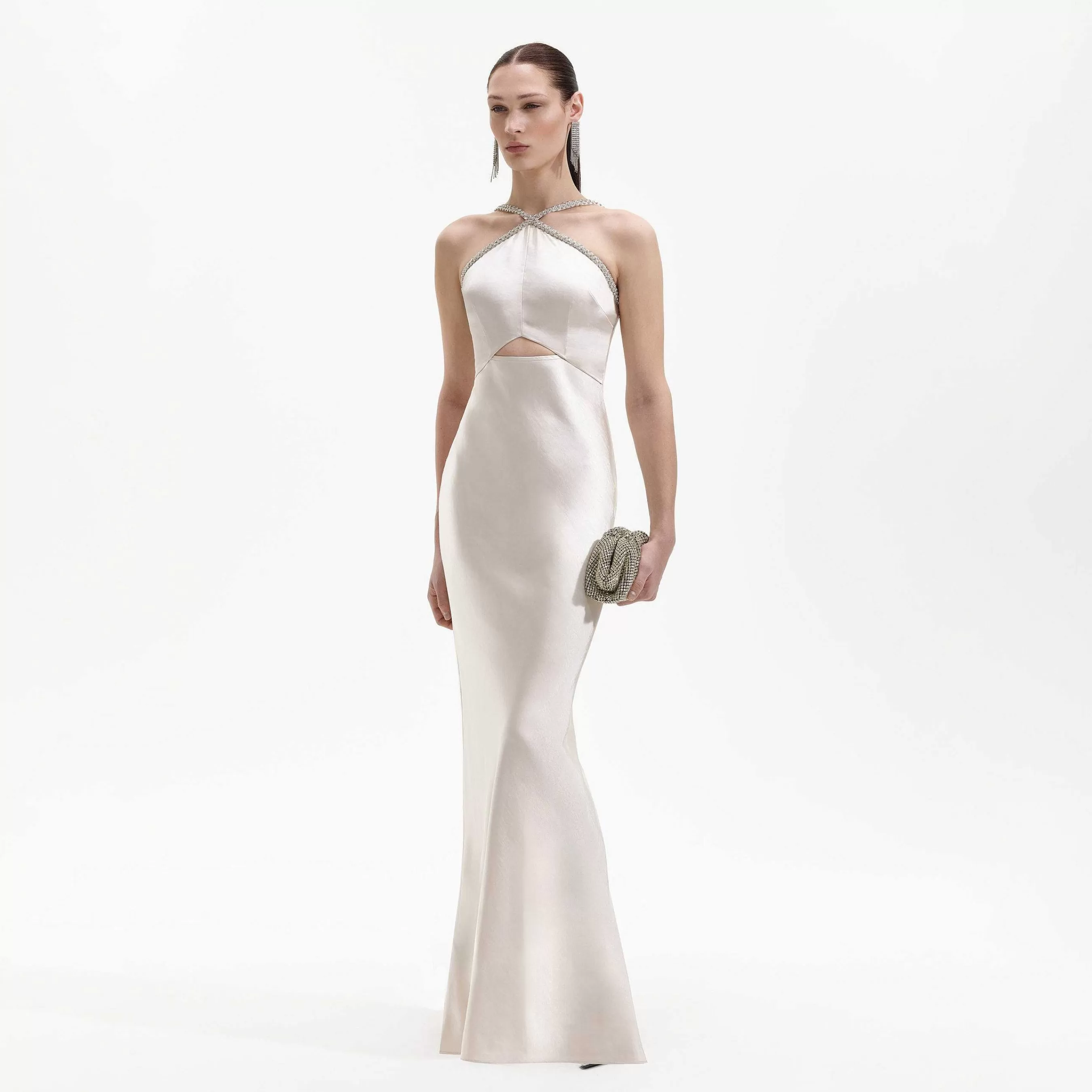 Self-portrait Brudepike>Champagne Satin Diamante Maxi Dress