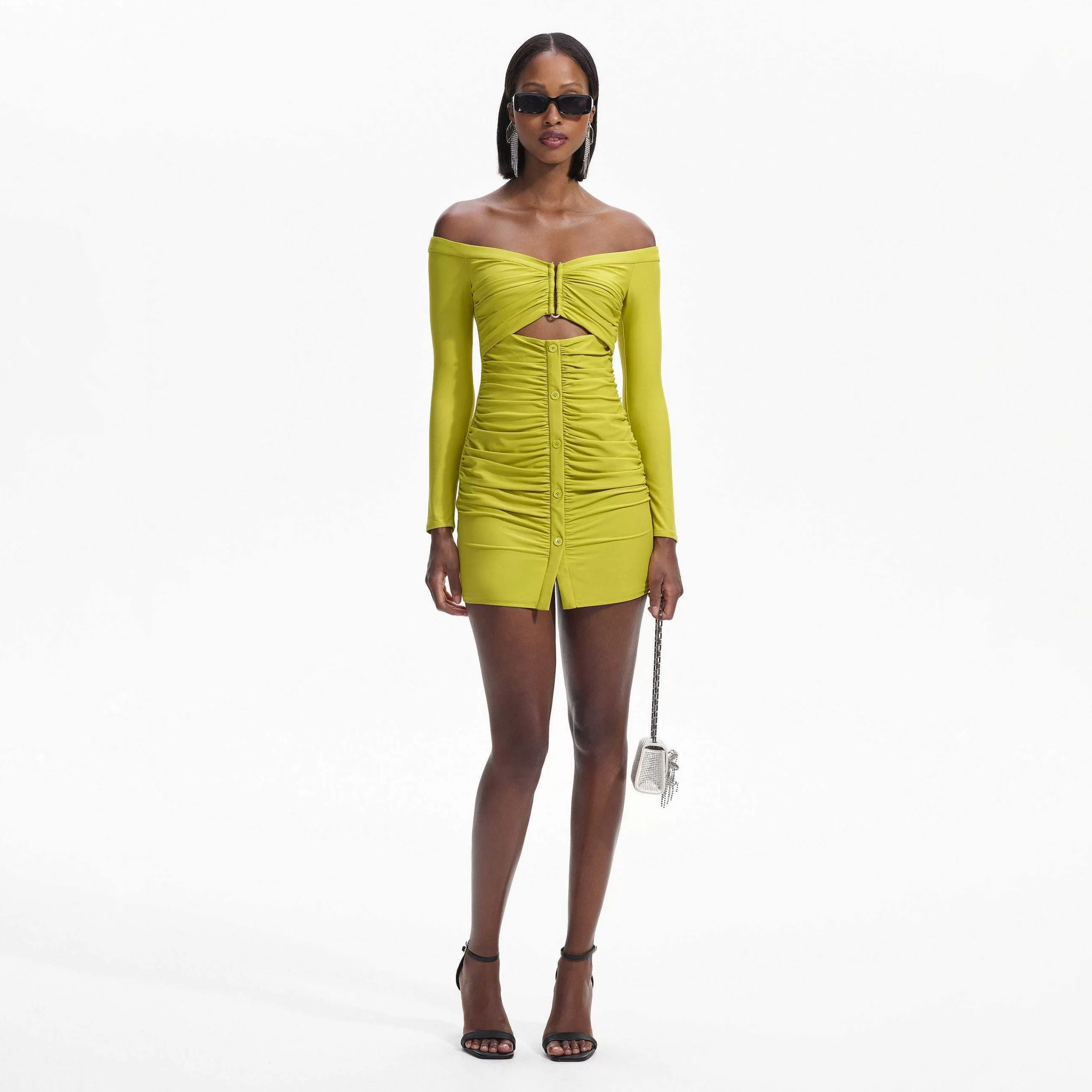 Self-portrait Kjoler>Chartreuse Off Shoulder Mini Kjole