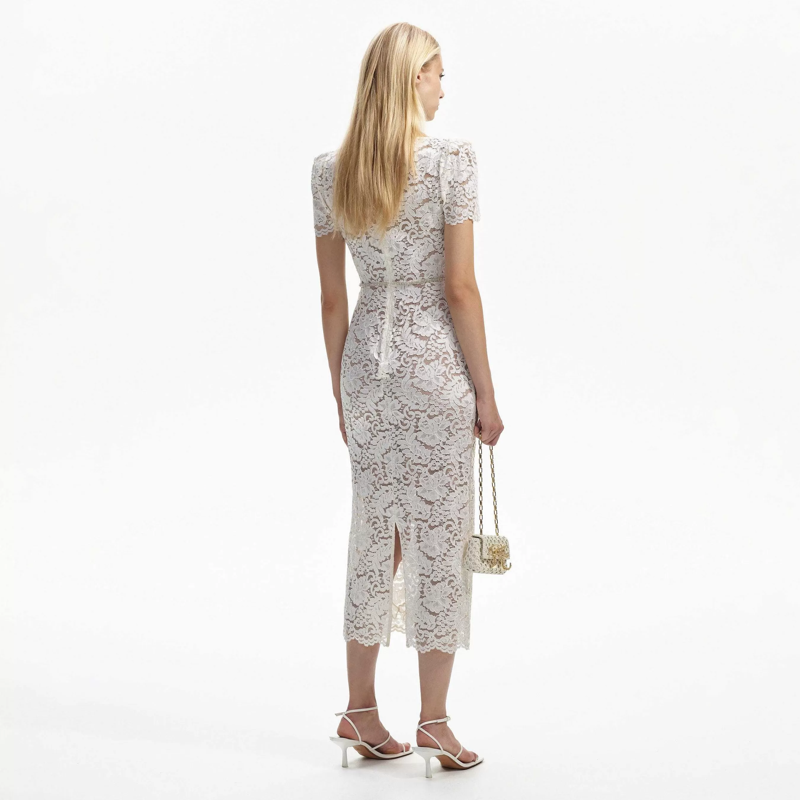 Self-portrait Brud>Cream Cord Lace Midi-Kjole