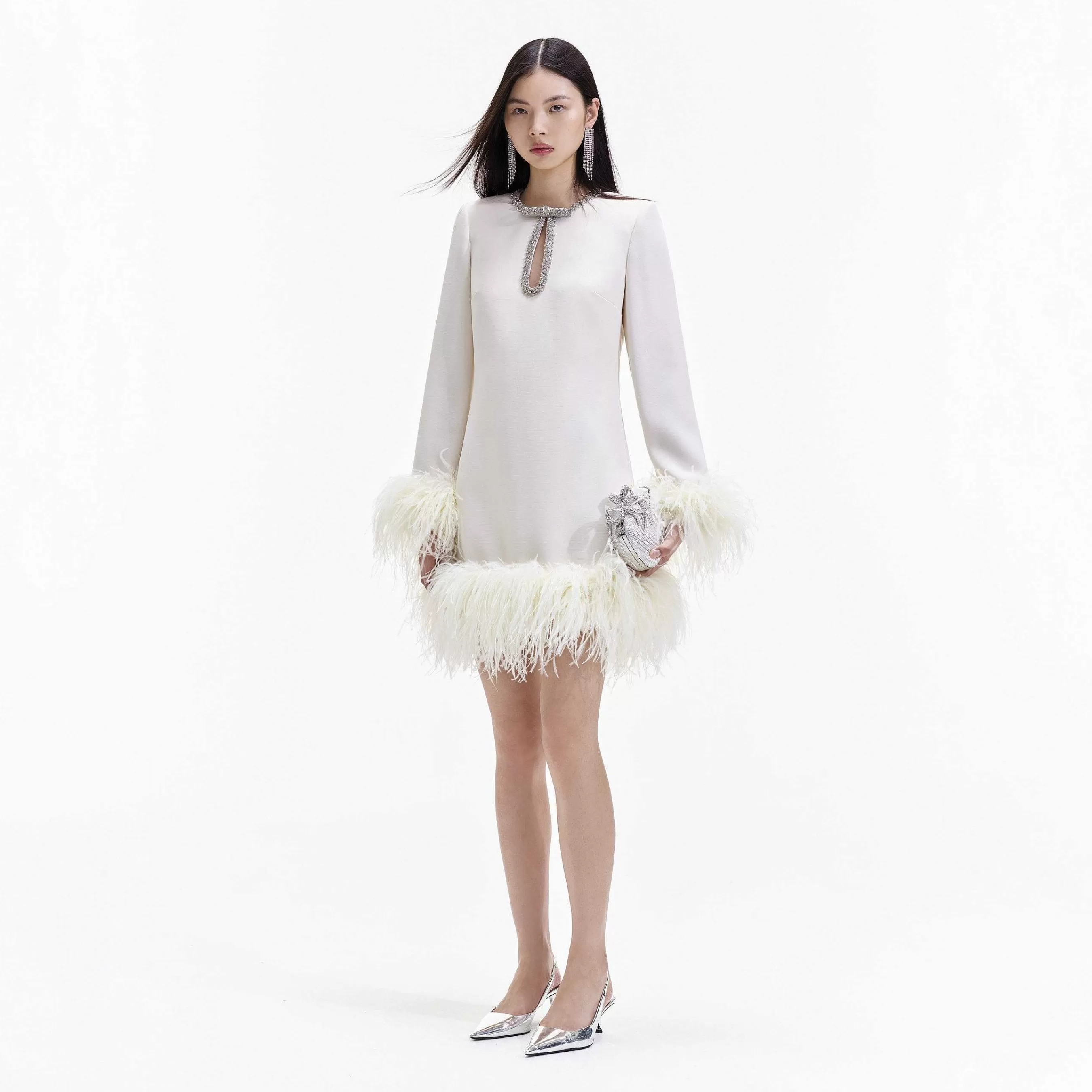 Self-portrait Kjoler>Krem Crepe Feather Mini Dress