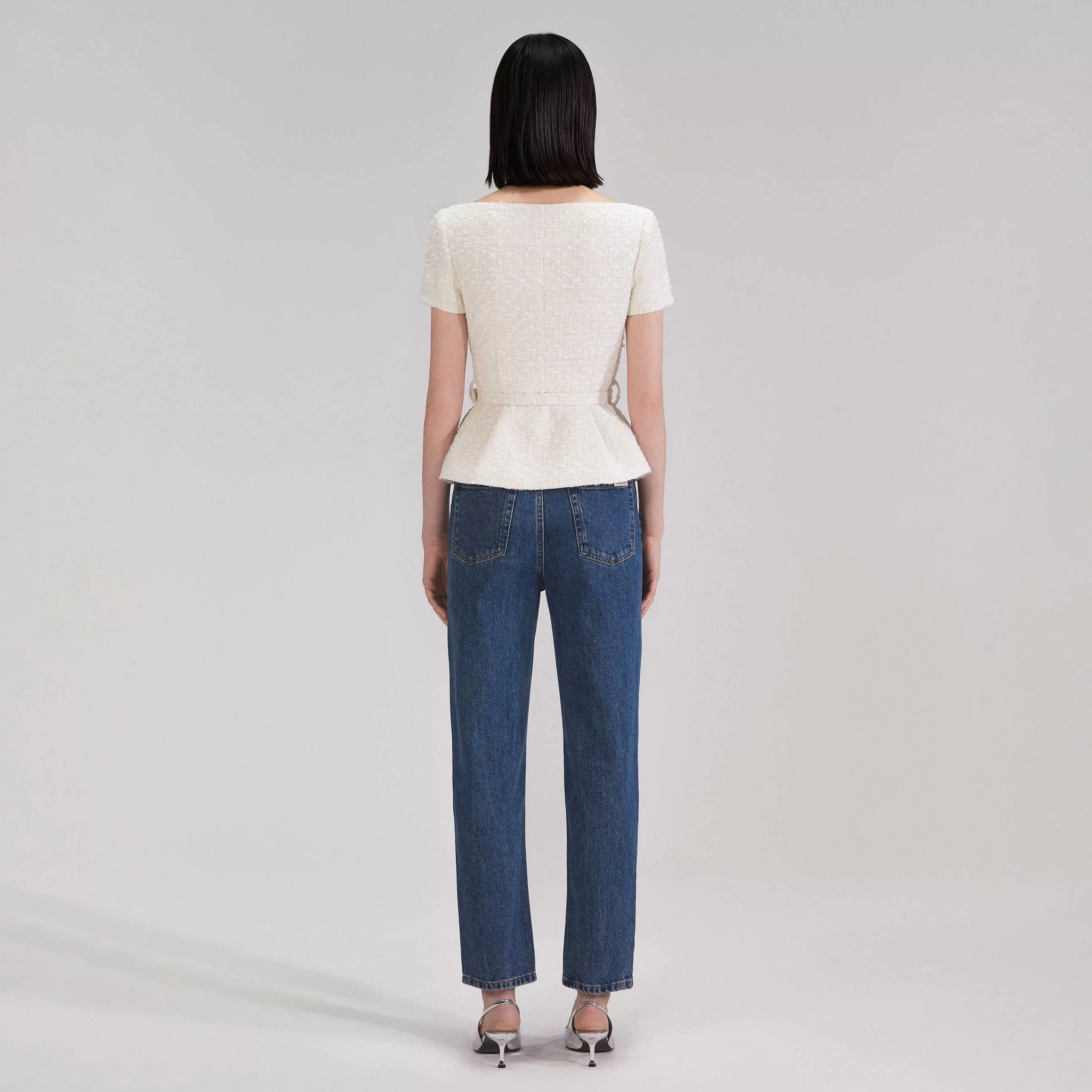 Self-portrait Topper>Krem Off Shoulder Boucle Topp