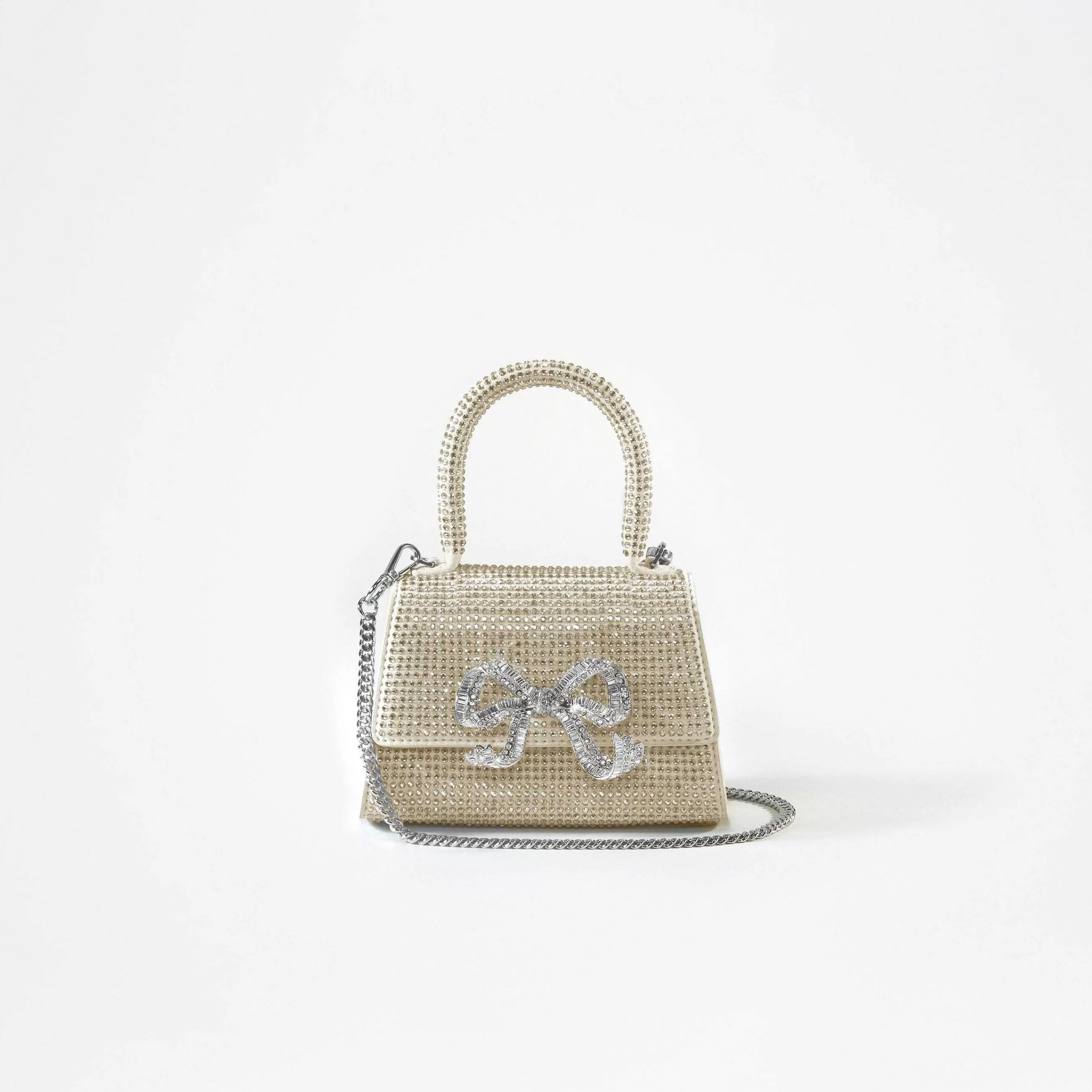 Self-portrait Håndvesker>Krem Rhinestone Bow Micro Bag