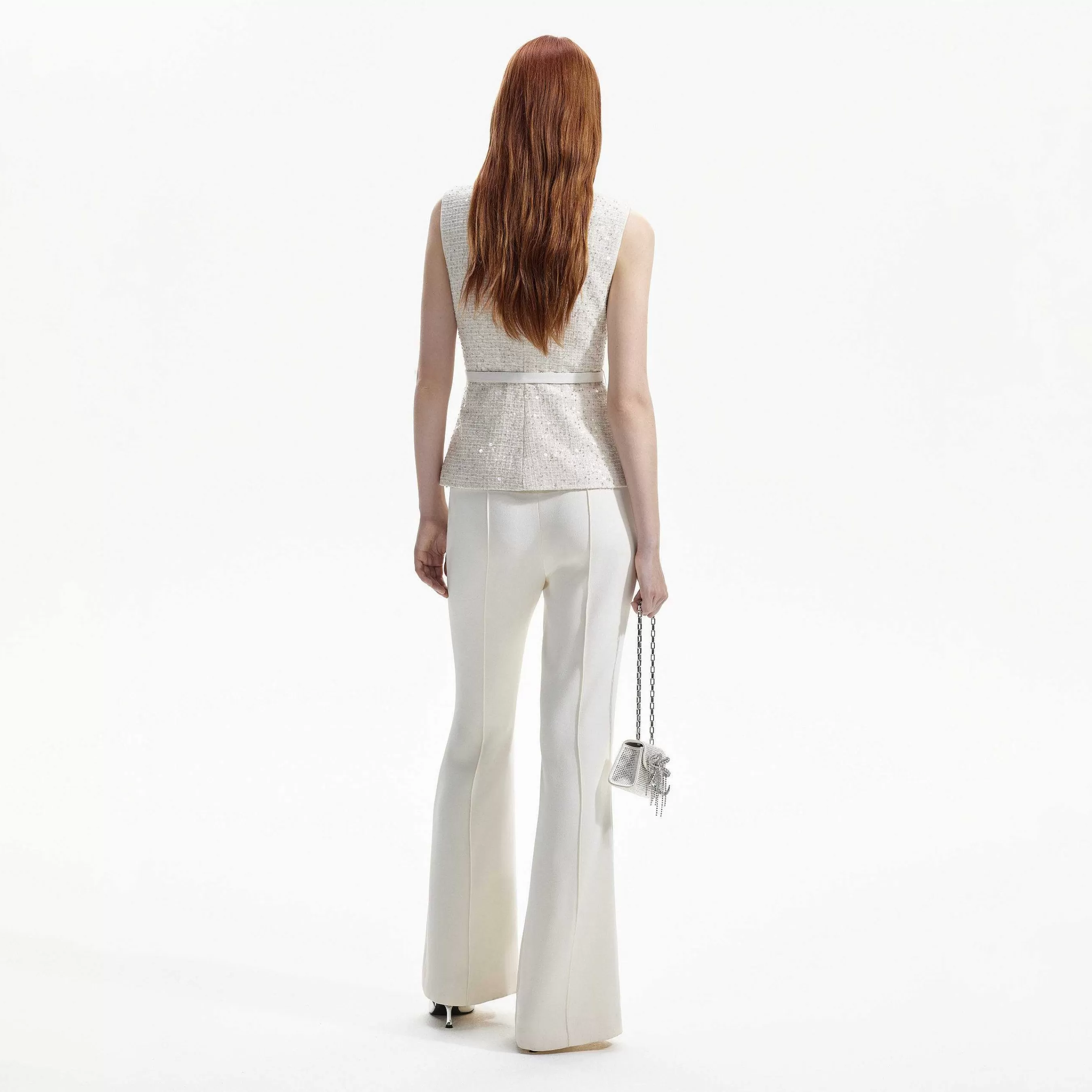 Self-portrait Brud>Kremfarget Paljett Boucle Jumpsuit