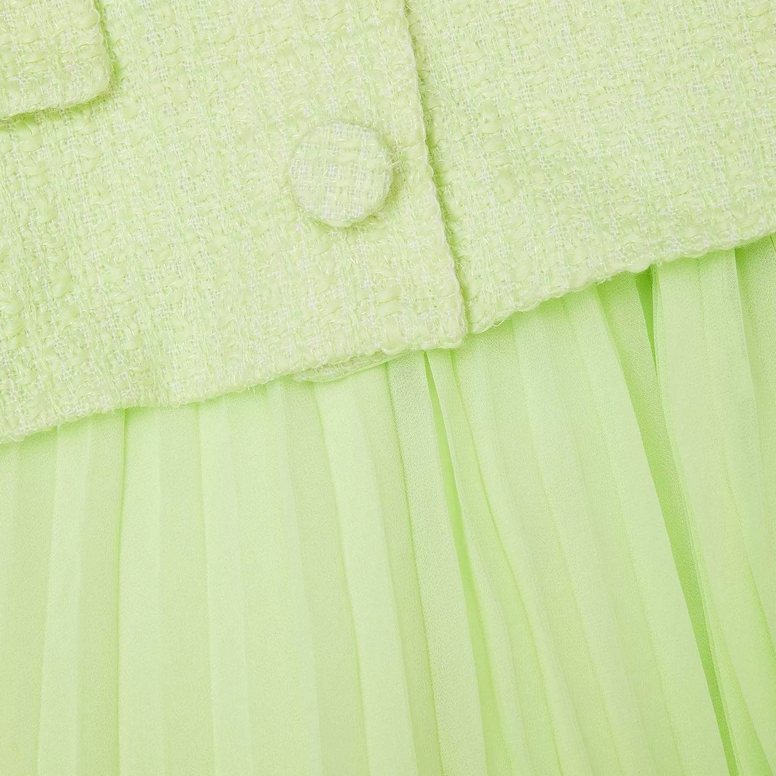 Self-portrait Kjoler>Lime Boucle Collared Chiffon Midi-Kjole