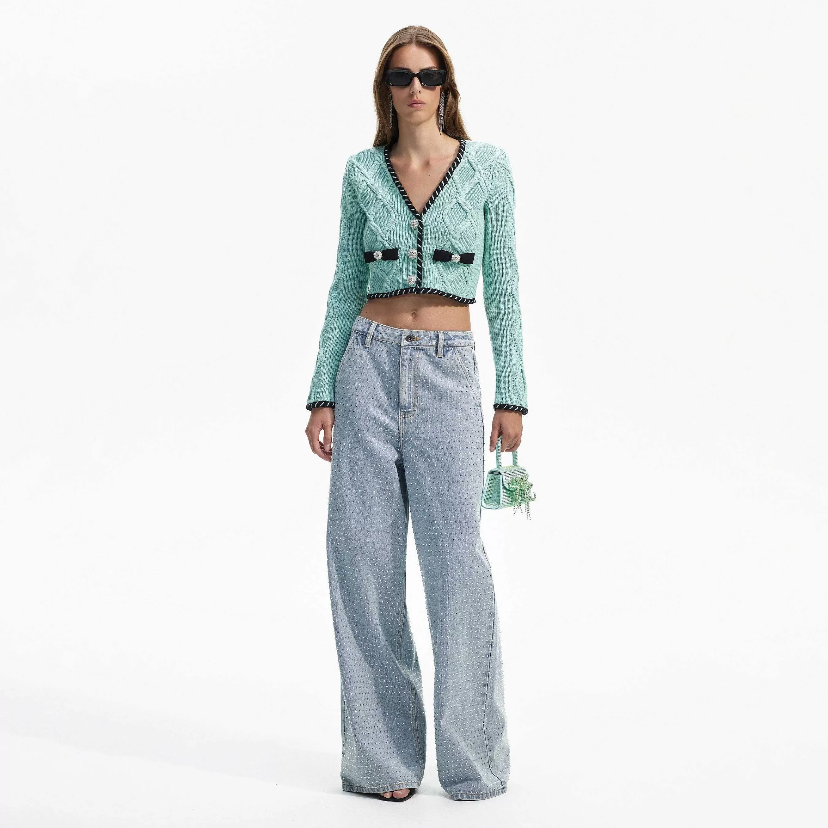 Self-portrait Strikkevarer>Mint Cable Knit Cropped Cardigan