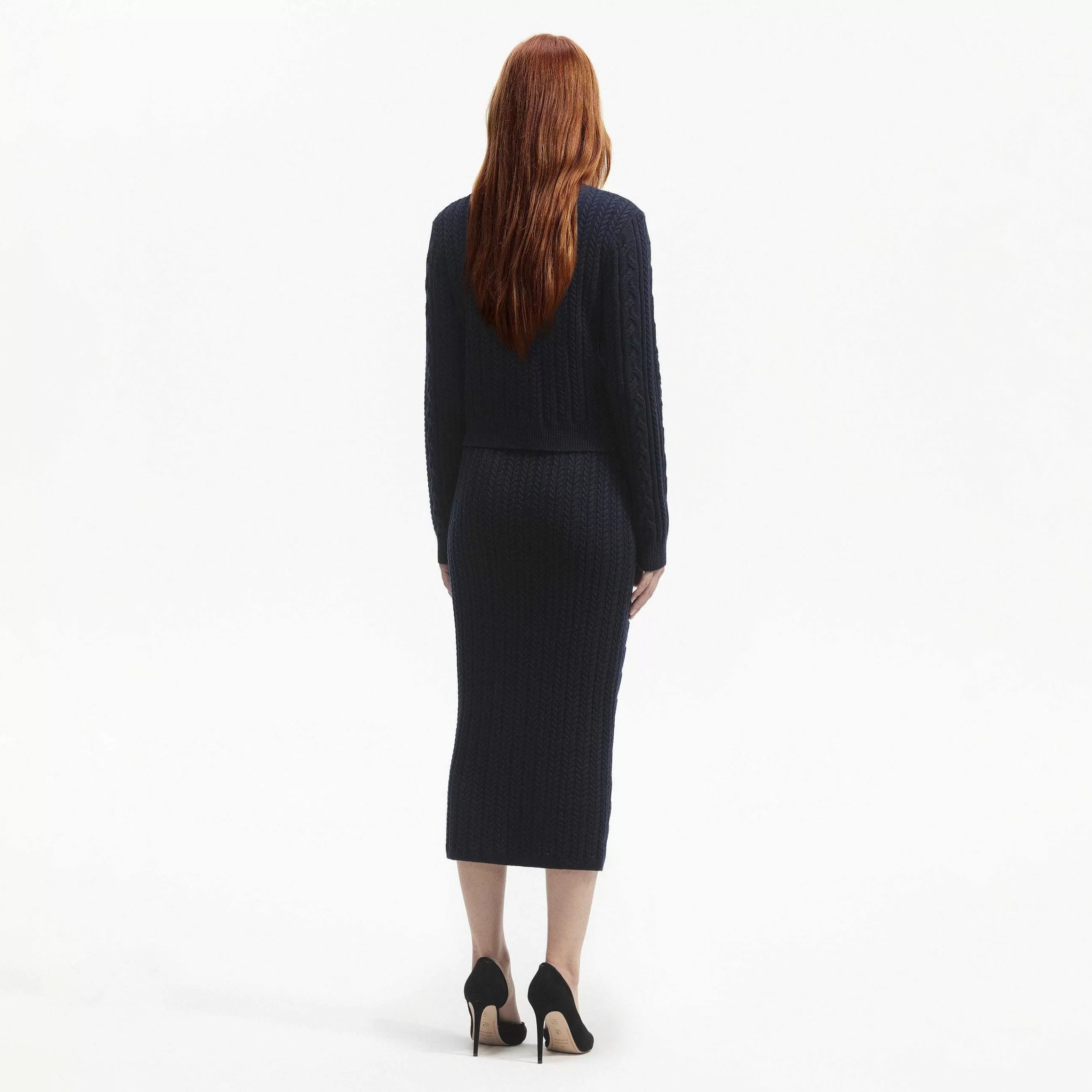 Self-portrait Bunner>Navy Midi Strikket Skjort