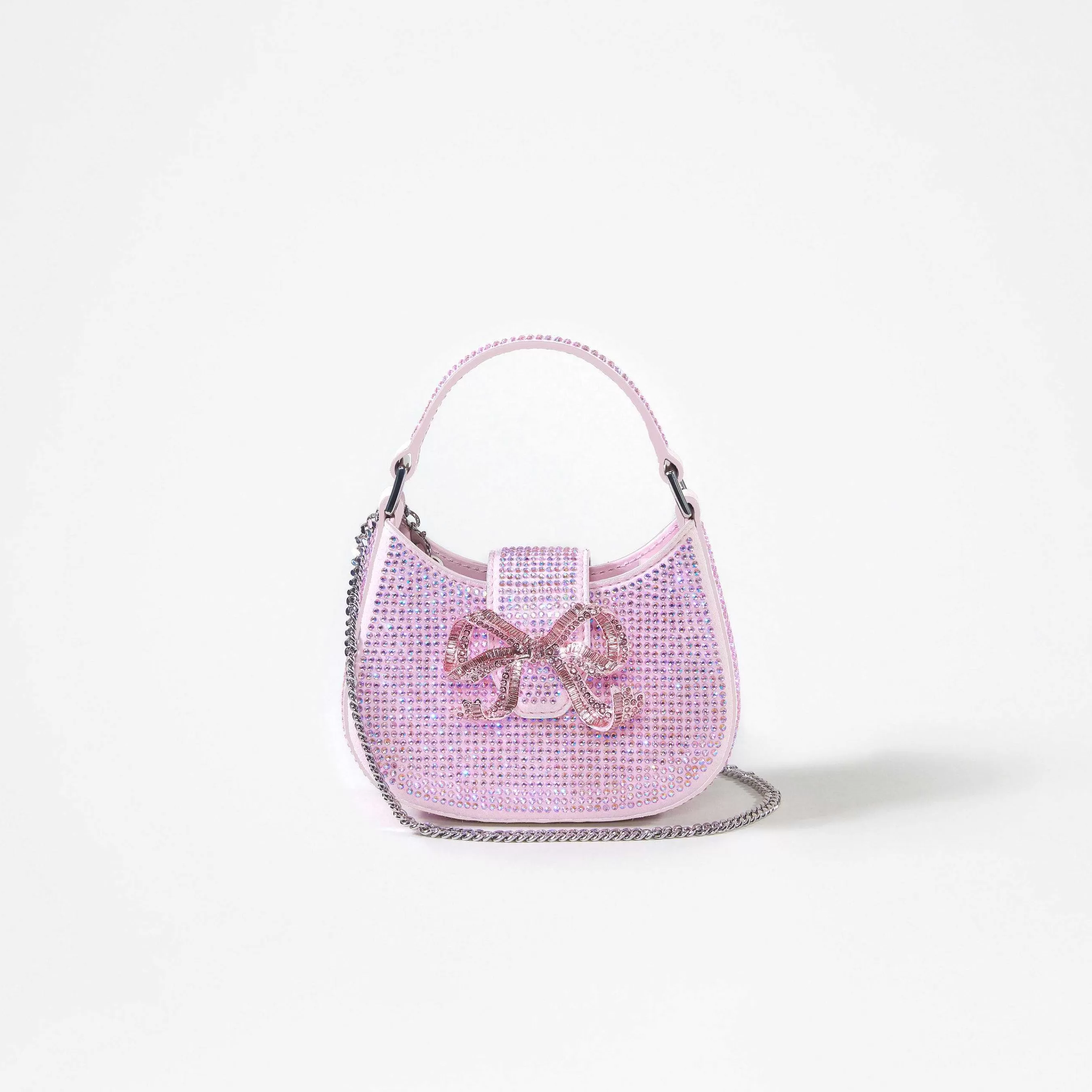 Self-portrait Håndvesker>Rosa Rhinestone Crescent Bow Micro Bag