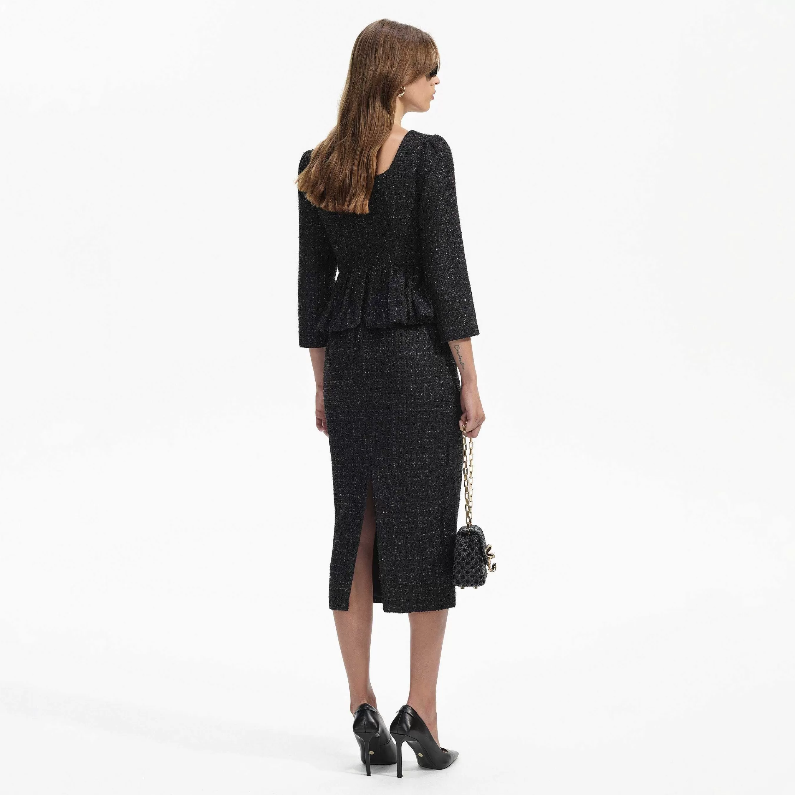 Self-portrait Bryllupsgjest>Svart Boucle Peplum Midi-Kjole