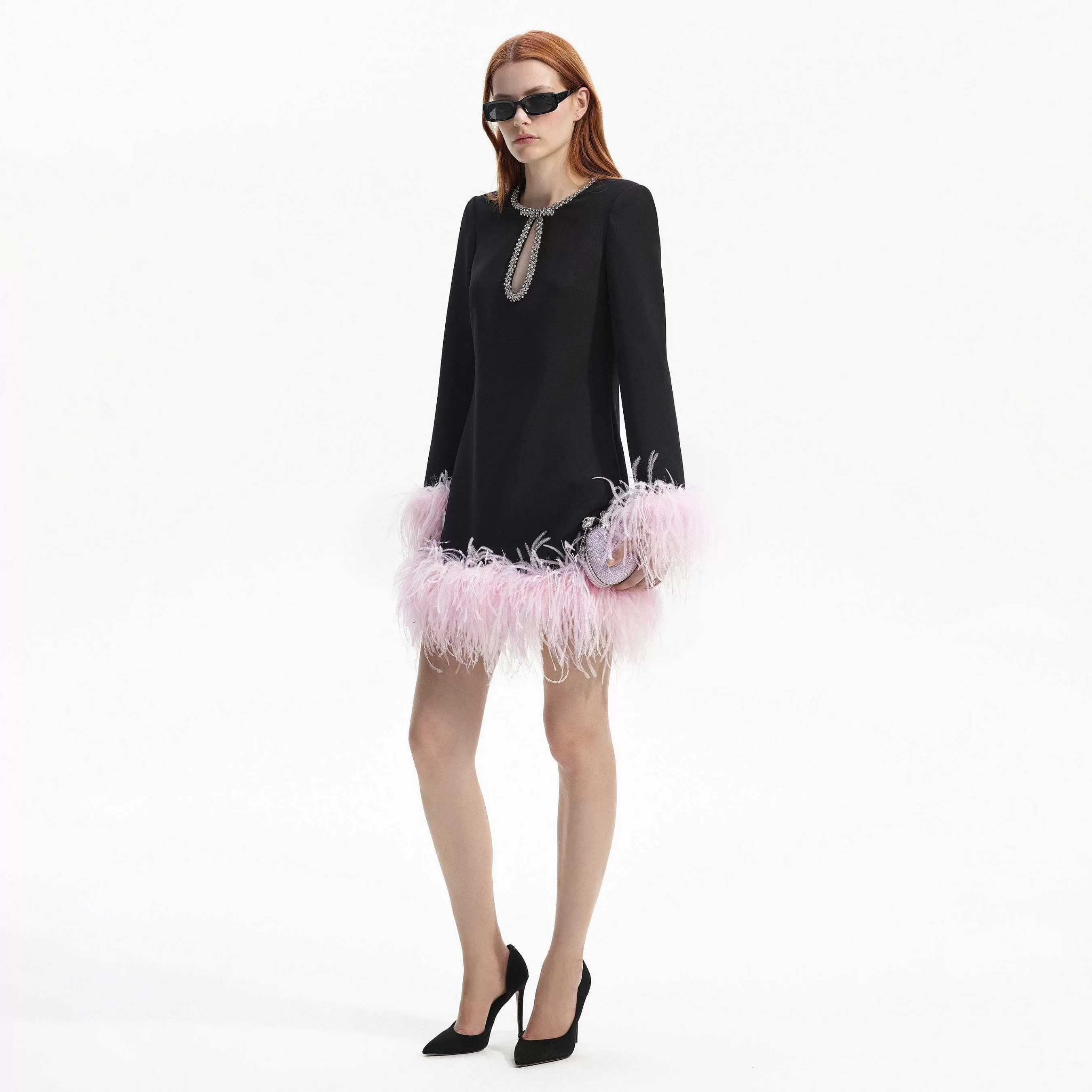 Self-portrait Kjoler>Svart Crepe Feather Mini Dress