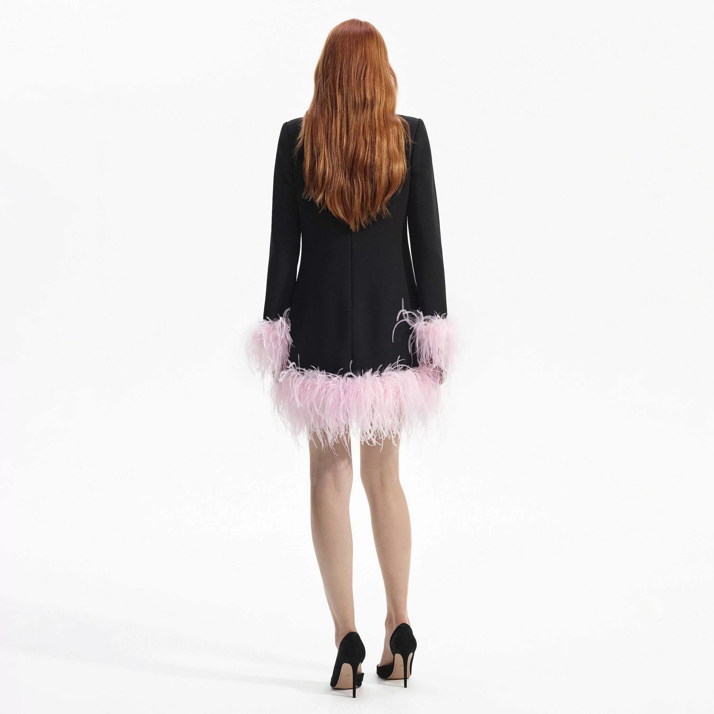 Self-portrait Kjoler>Svart Crepe Feather Mini Dress