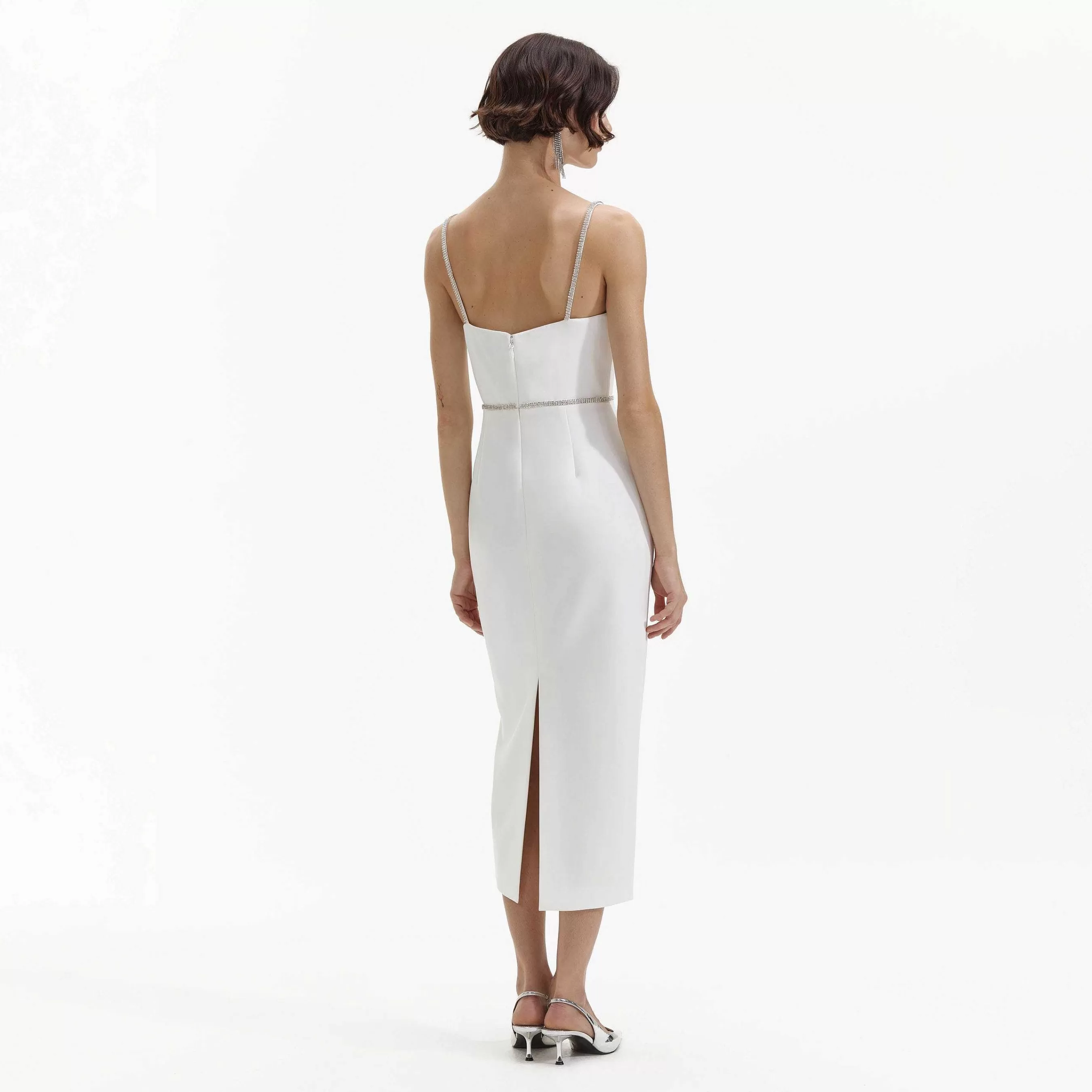 Self-portrait Brud>White Bonded Crepe Midi-Kjole